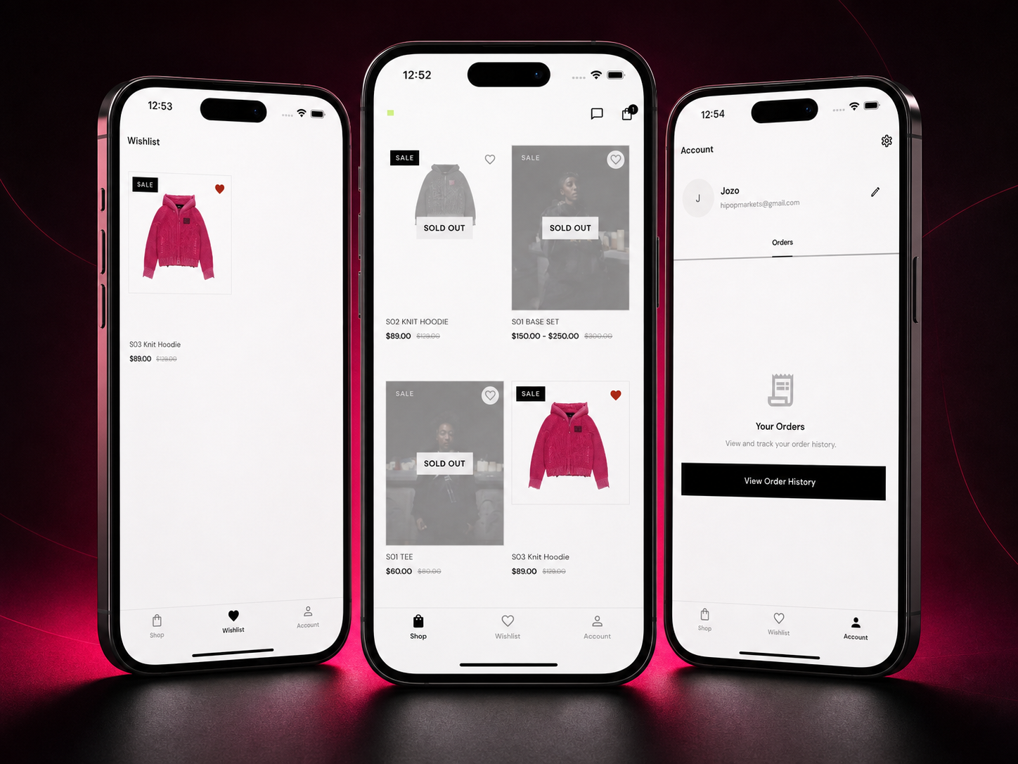 Barely Sain wishlist, product catalog, and customer orders screens